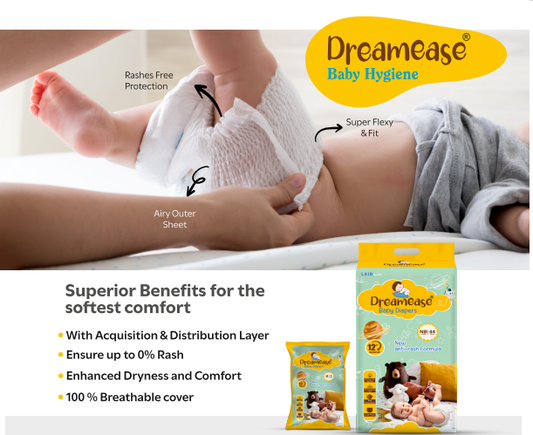 Dreamease Baby Diapers – Soft, Dry & Rash-Free Care
